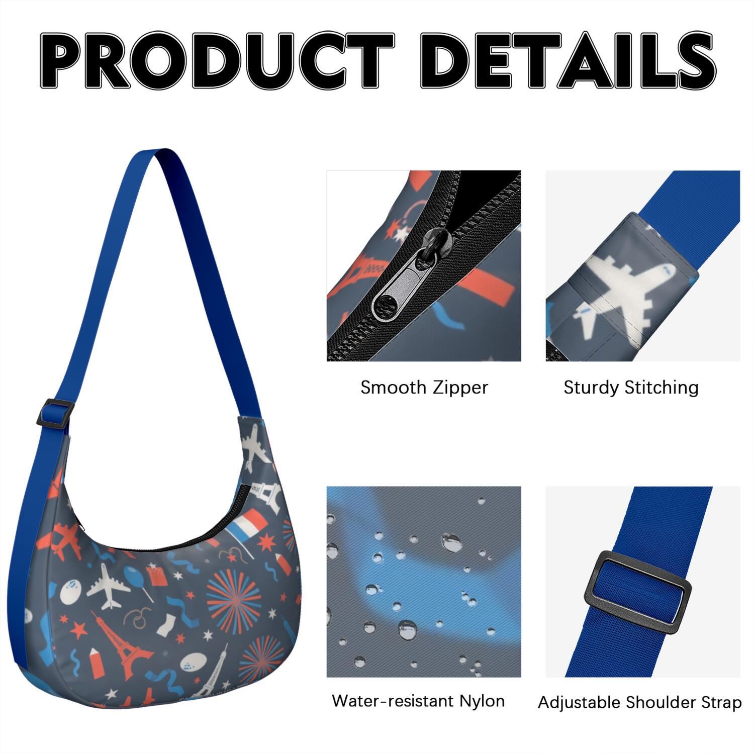 Eiffel Tower Crescent Crossbody Bag Lightweight Bag for Unisex Women Men Casual