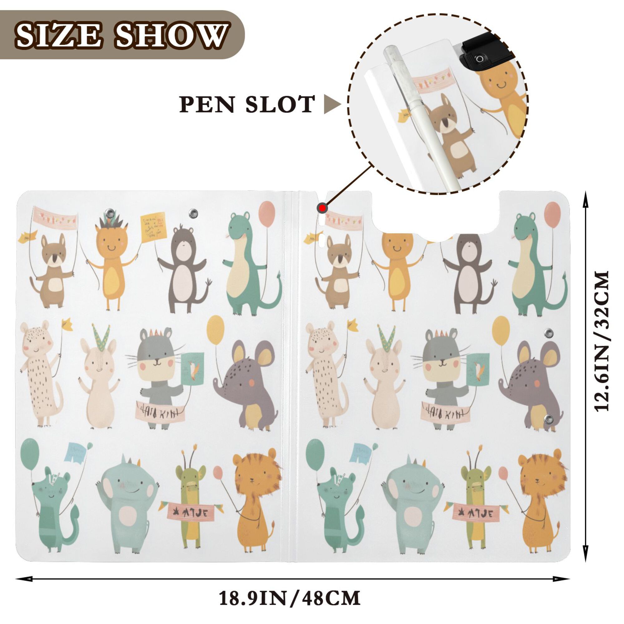 FORMRS A4 Clipboard Folder with Pen Holder Horizontal Foldable School Office Binder, Cute Animal