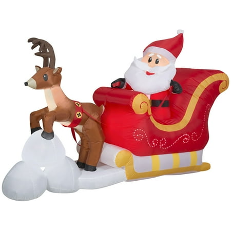 Gemmy Lightshow Airblown Inflatable Sewn In Micro Led Santa And Sleigh Takeoff Scene, 5.5 Ft Tall