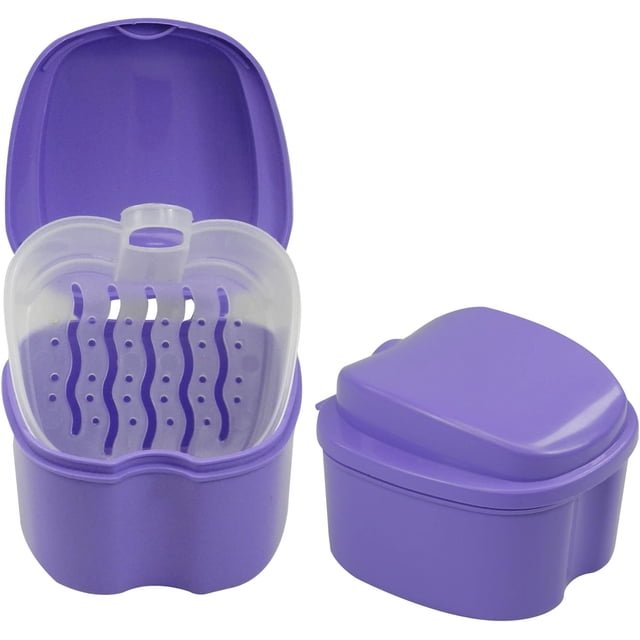 Dent Art Denture Box in Violet Color - Dental Orthodontic Retainer Case | Teeth Storage Box, Denture Storage Case Fake Tooth Holder with Strainer (2)