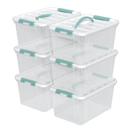 Zopnny 14 Quart Plastic Lidded Storage Bin with Handle, Clear Latching Box with White Lid, 6 Packs