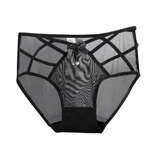 Braguitas sexy de encaje negro de cintura alta para mujer - Braguitas de talla grande - Poliéster/spandex - Cobertura total - M-XL