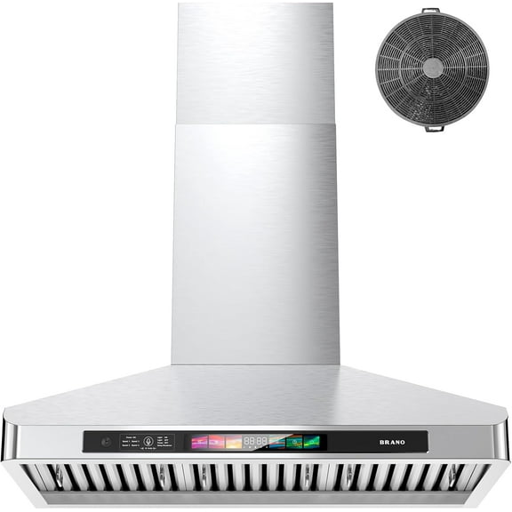 30 Inch Wall Mount Range Hood,900 CFM Kitchen Vent Hood,Kitchen Chimney Vent Stainless Steel with Voice Control/Gesture Sensing/Touch Control Switch Panel, 2 Pcs Adjustable Lights