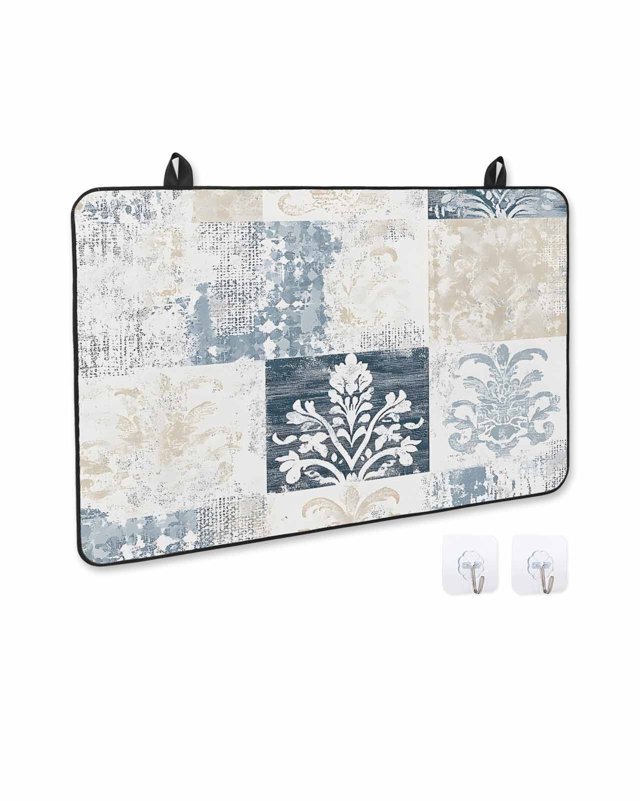 nqOlkjepod Large Induction Cooktop Protector Mat 36"x21", Abstract Floral Check Stove Top Covers for Electric Stove, Vintage Checkered Flowers Stove Burner Cover Mats, Glass Top Stove Cover