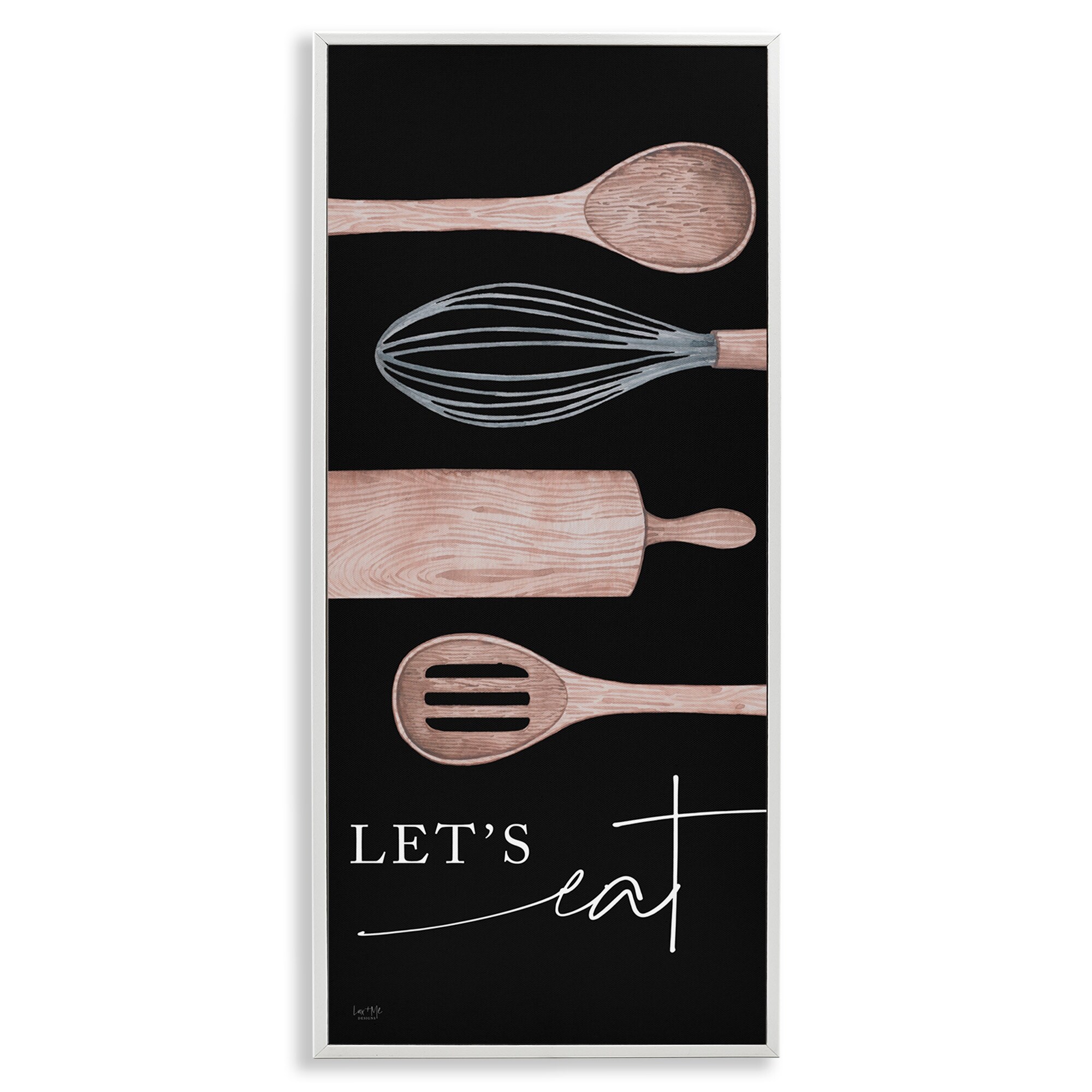 Stupell Industries Let's Eat Varied Kitchen Cooking Utensil Phrase Graphic Art White Framed Art Print Wall Art, Design by Lux + Me Designs