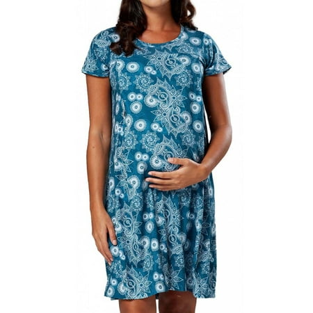 

GORHGORH WWomen Maternity Dress Cotton Short Sleeve Round Neck Loose Pregnancy Nursing Childbirth Dress