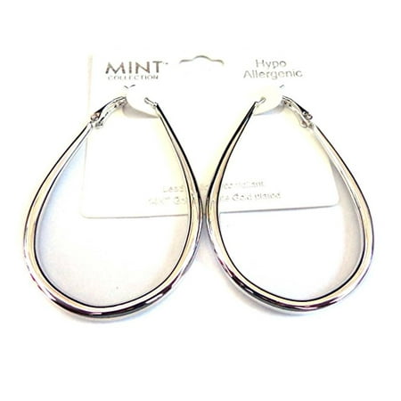 Plated Teardrop Hoop - Teardrop Hoop Earrings Plated Gold 2.5 inch Long Hypo-Allergenic