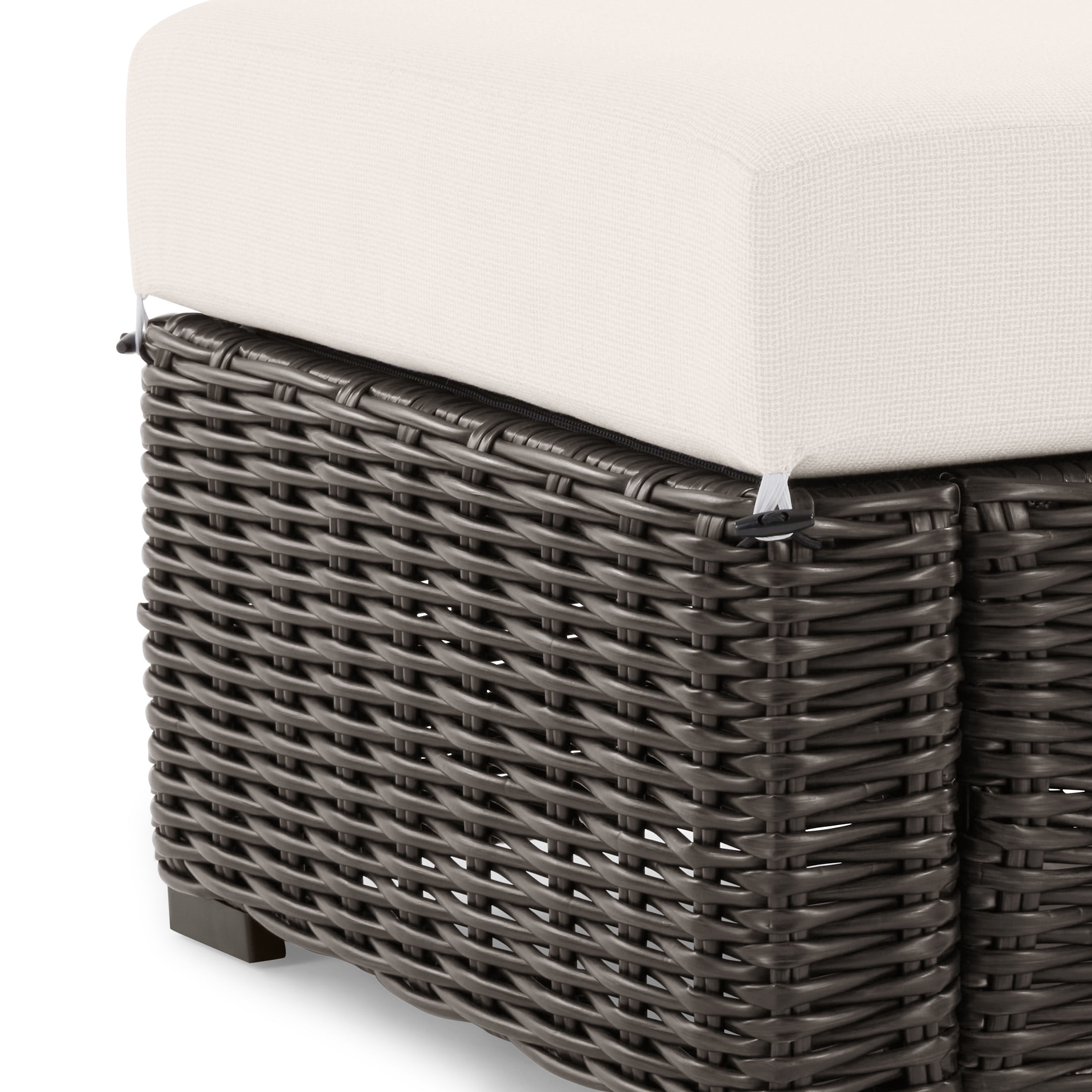Better Homes & Gardens Bellamy Outdoor 2pk Ottomans, Dark Brown Wicker/Cream Cushion