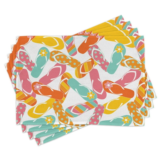 Summer Placemats Set of 4 Colorful Bunch Flip Flops Sandals Pattern