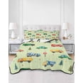 thumbnail image 2 of Quilts Twin-XL Size Bedding Set, Green Cartoon Truck Lightweight Quilted Comforter, Funny Cute Colorful Car Tree Polka Dot Soft Bedspread Coverlet with Pillow Covers for All Season, 68" x 98", 2 of 7