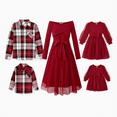 thumbnail image 1 of PatPat Conjuntos de blusas de cuadros para toda la familia y vestidos con faja y corte transversal en malla roja, 1 of 2