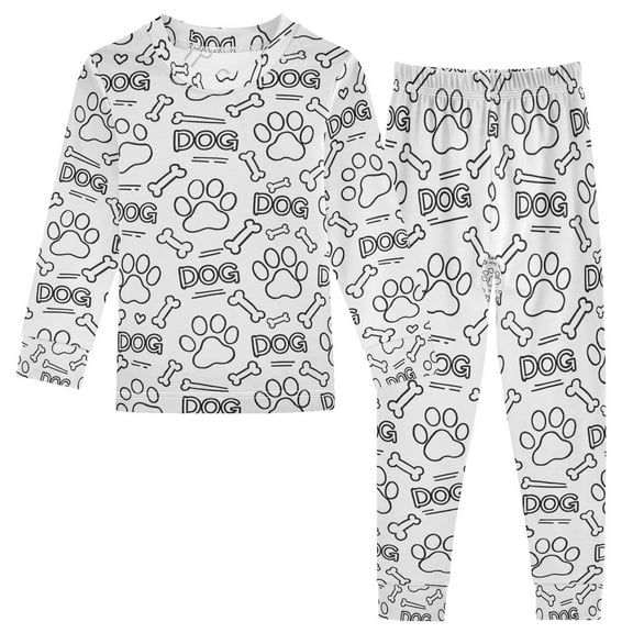 joogoo Cute Dog Paw Print 2 Piece Long Sleeve Tee and Pants Cotton Pajama Set 5Y
