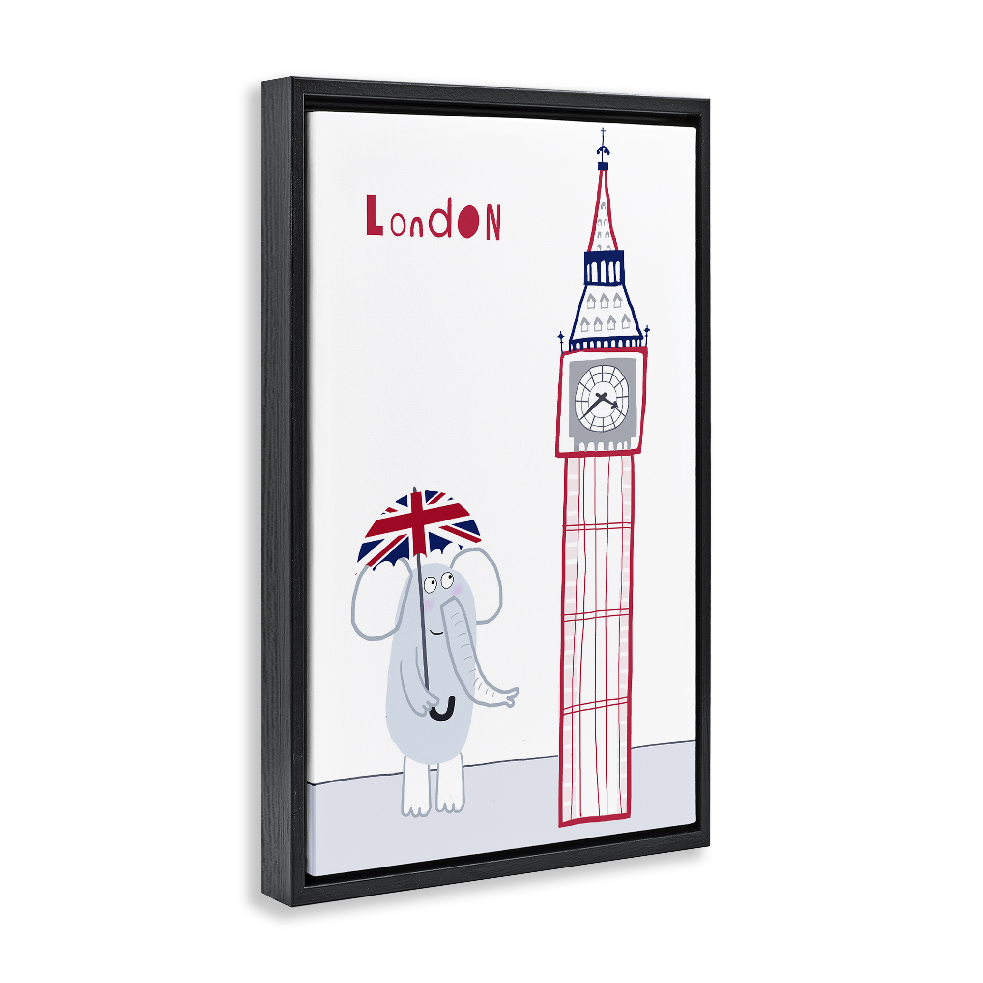 Elephant & Big Ben London Black Framed Floater Canvas Wall Art, design by Carla Daly