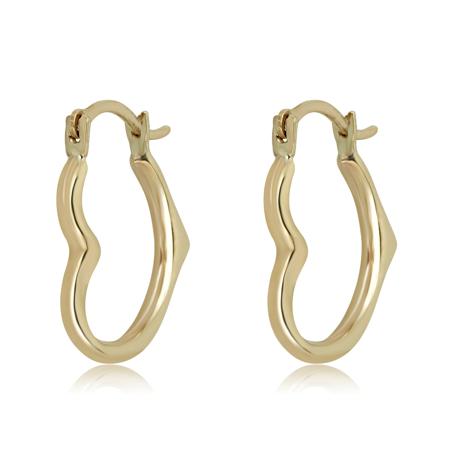 AVORA 10K Yellow Gold Open Heart Polished Hoop Earrings