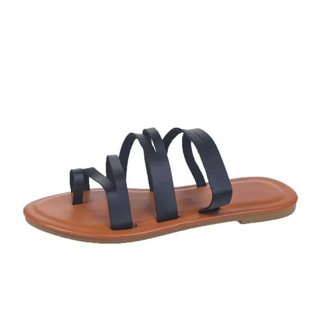 

GNEIKDEING Ladies Summer Solid Color Strap Combination Set Toe Flat Sandals Gift on Clearance