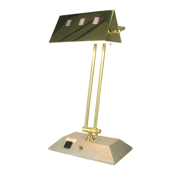 Brass Color Contemporary Bankers Lamp With Power Outlet Walmart Com Walmart Com