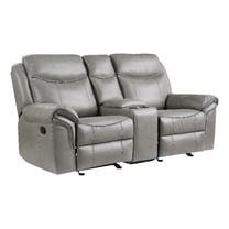 Max 80 Inch Dual Manual Recliner Loveseat- Cupholders- Gray Faux Leather