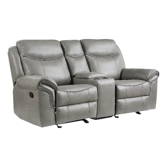 Max 80 Inch Dual Manual Recliner Loveseat- Cupholders- Gray Faux Leather
