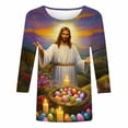 thumbnail image 5 of Easter T-Shirts for Women Bunny Eggs Graphic Tees 3/4 Length Sleeve Womens Tops Round Neck Casual Blouses Spring Outfits, 5 of 5