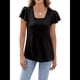 thumbnail image 1 of Blusas Tipo Túnica Plisadas de Verano para Mujer, con Volantes, Cuello Cuadrado, Color Liso, para Vacaciones, Corta. Negro L, 1 of 10