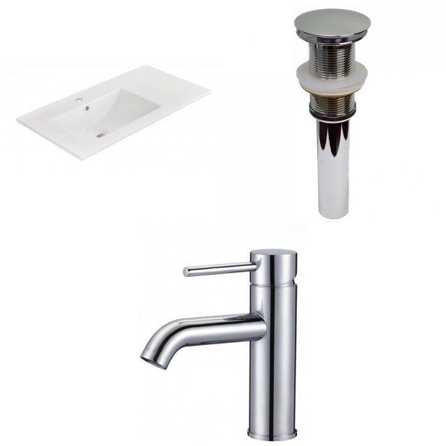 American Imaginations 35.5-in. W 1 Hole Ceramic Top Set In White Color - Drain Incl. AI-33039