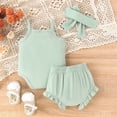 thumbnail image 3 of Valcatch Newborn Baby Girl Summer 3Pcs Outfit Set Clothes, Daddys Girl Letter Sleeveless Cami Romper +Ruffle Shorts +Headband, 3 of 4