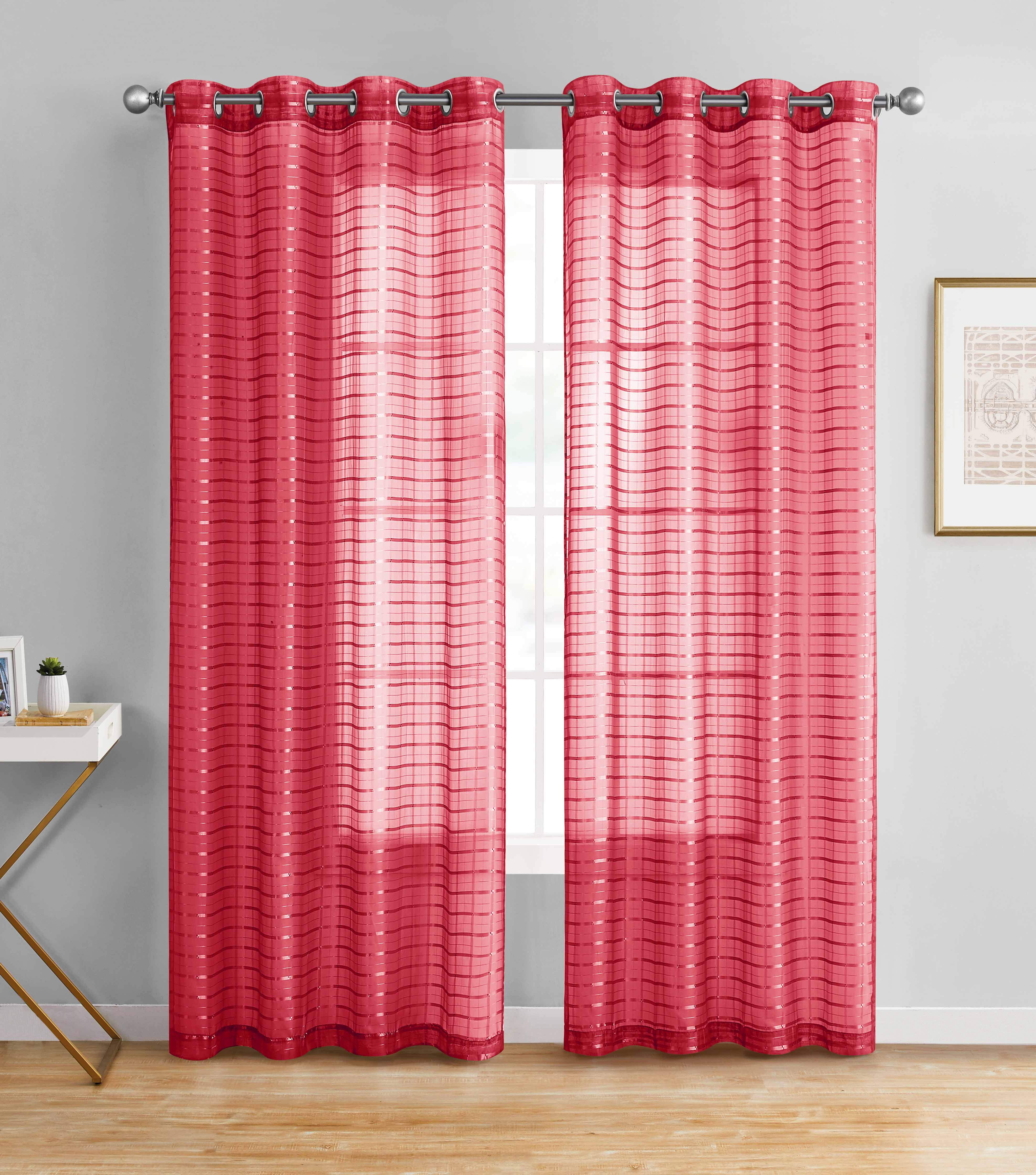 55in x 90in Red Window Curtain Panel with Circle Design Sheer Top Layer 