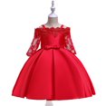 thumbnail image 1 of Herrnalise - Vestido de fiesta de cumpleaños con lazo de manga corta y bordado de encaje de color liso para niñas pequeñas, 1 of 1