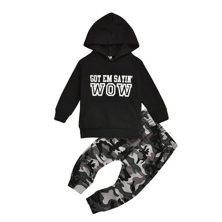 

Dadaria Toddler Sweatshirt Baby Kids Boys Long Sleeve Letter Printed Hoodie Sweatshirt Tops+Camo Pants Set Black 120 Toddler