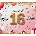 thumbnail image 4 of Pink Glittery 16th Birthday Backdrop Banner with Balloons Gifts and Confetti Happy Birthday Party Decoration Photography Prop Party Supplies Background Decorations, 4 of 7