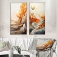 thumbnail image 1 of Designart "Abstract Mountain Landscape Illuminated by Full Moon I" Abstract Landscape Framed Wall Art Set Of 2 - Modern Gold Framed Canvas Set For Living Room Decor, 1 of 6