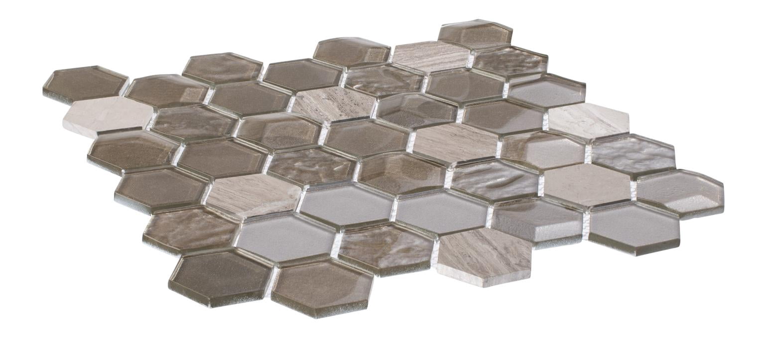Xen Sheela Beige 2-in. Honeycomb Polished Glass and Natural Stone Mosaic Wall Tile
