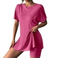 thumbnail image 3 of 2 Piece Short Sets for Women Summer Dressy High Slit Top Shirt Travel Vacation Airport Outfits Soft Vacation Workout Shorts Sets Matching Clothing, 3 of 7