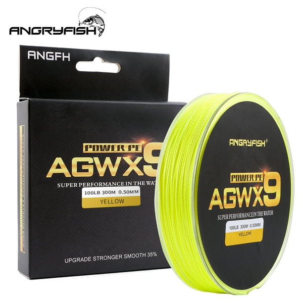 ANGRYFISH Diominate X9 PE Line 9 Strands Weaves Braided 300m/327yds Super  Strong Fishing Line 15LB-100LB Yellow
