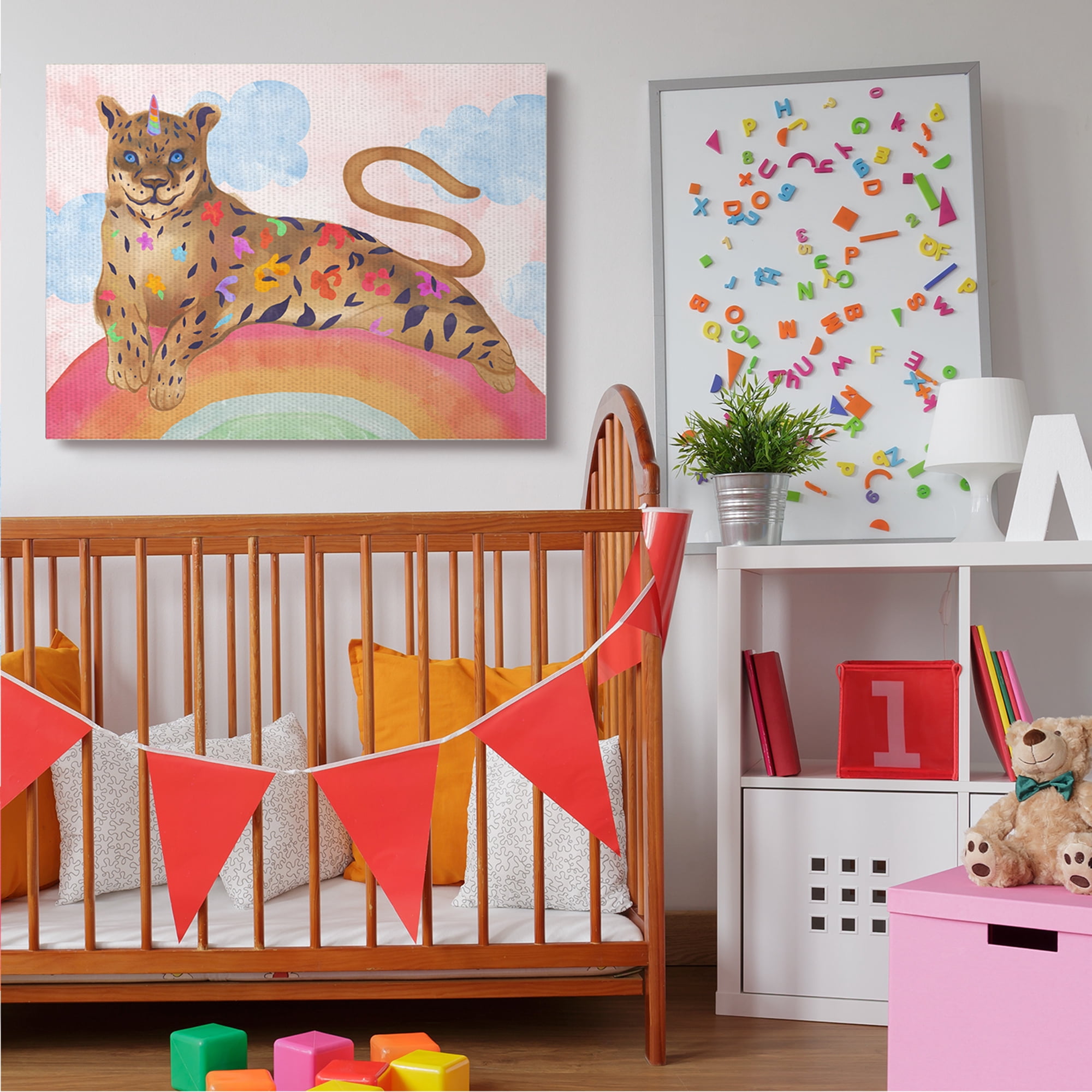 Stupell Industries Fantasy Jungle Cat On Mystical Rainbow Canvas Wall Art, 36 x 48, Design by Daphne Polselli