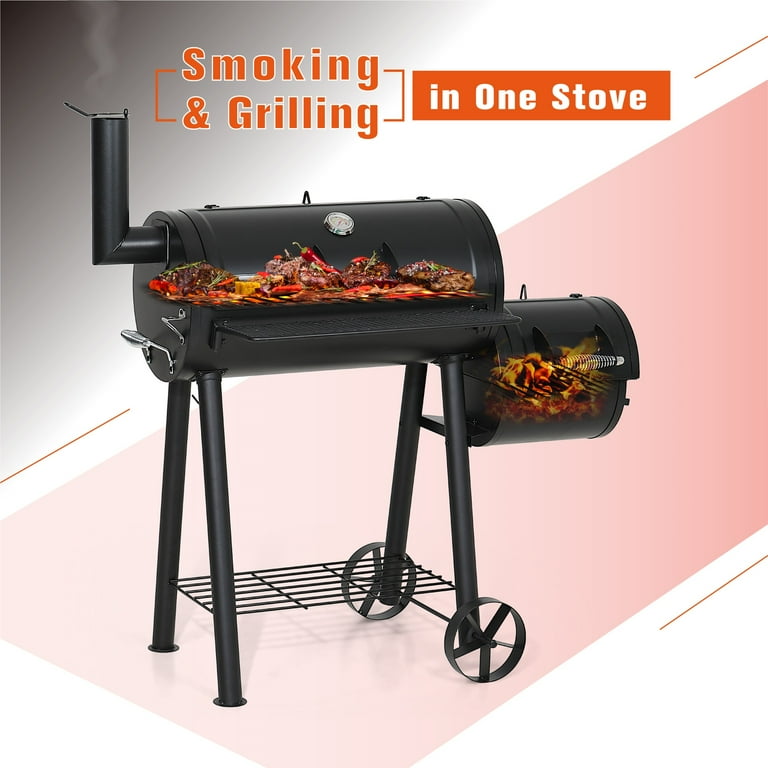Summit Living 28 BBQ Charcoal Grill with Offset Smoker for Backyard and Camping