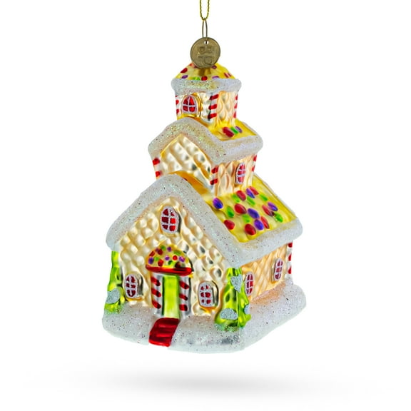 Gingerbread House with Candy Canes Glass Christmas Ornament