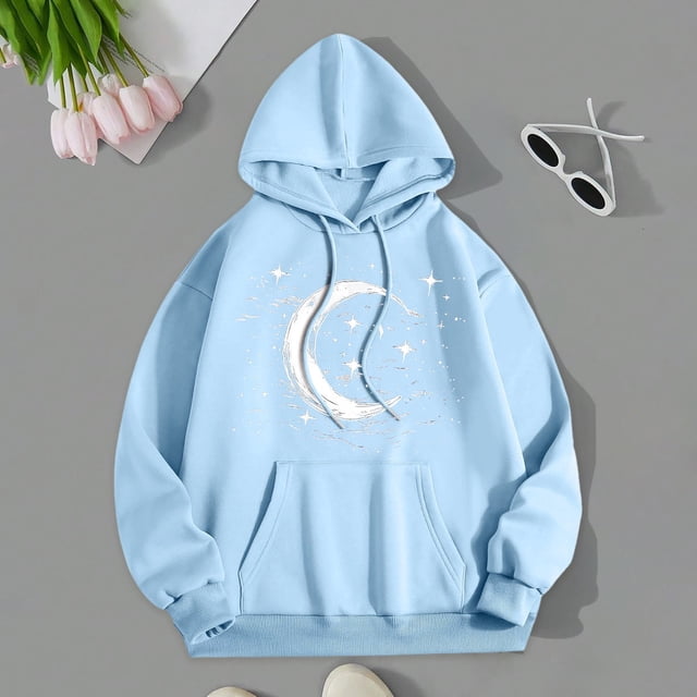 TINZ Sweat à Capuche Décontracté Automne/hiver pour Femmes, Imprimé Lune, Sport, 3TG