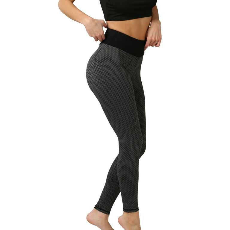 Doublju Women's High Waist Butt Lift Tummy Control Yoga Pants Textured  Leggings 