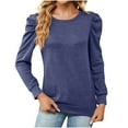 thumbnail image 2 of qolati Women's Dressy Casual Long Sleeve T-Shirts Trendy Crew Neck Puffy Sleeve Tunic Shirt Classic Fit Basic Lightweight Going Out Tops, 2 of 4