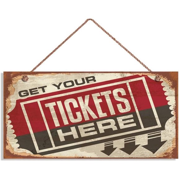 New Wood Sign Front Door Sign Retro Cinema Sign, Get Your Tickets Here, Movie Ticket Sign Hanging Wooden Wall Sign Home Garden Yard Signs Plaque, 5x10 Inch