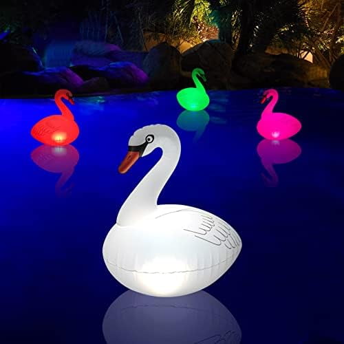 Swan Floating Solar Lights - Waterproof Inflatable Colorful Changing LED Pool Light for Beach, Garden, Backyard and more