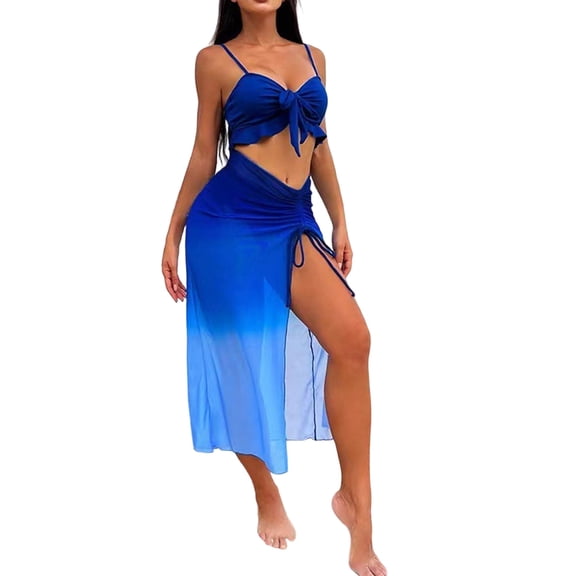 Wovix Women's Sarong Swimsuit Coverup Sheer Mesh Beach Cover Up Skirt Long Bikini Wrap Swimwears Tankinis Set 2 Piece