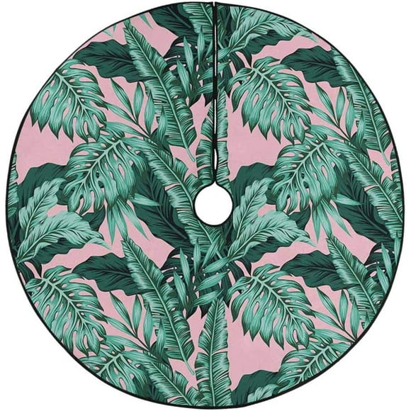 POGLIP Tropical Leaves Xmas Christmas Tree Skirt Stand Mat for Holiday Party Decoration Indoor Outdoor 36 inches