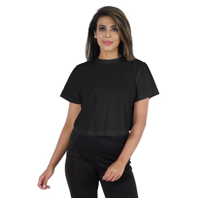 Inkmeso Short Sleeve Casual Cropped Tee For Womens Solid Crew Neck Crop Top