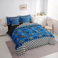 thumbnail image 3 of Feelyou Teens Blue Dirt Bike Bedding Comforter Set 7 Pieces, Motorcycle Extreme Sport Full Bedding Set, Black White Buffalo Reversible Fitted Sheet Flat Sheet, Microfiber Bedroom Decor, 3 of 7