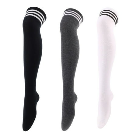 

Tisoloow Casual Thin Tube Stockings for Women Womens Thigh High Socks over Knee Socks Leg Warmers White&Black&Grey One Size