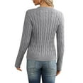 thumbnail image 4 of Langwyqu Fall Winter Women Long Sleeve Cable Knit Sweater Pullover, 4 of 5