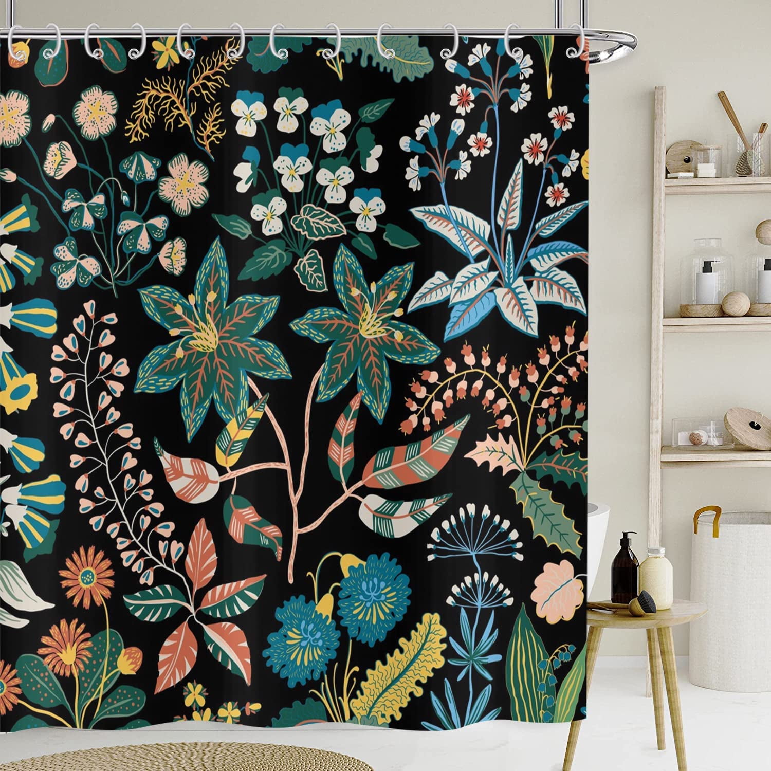 LIGHTINHOME Boho Shower Curtain, 72x72 Inches, Black & White Abstract Palm Leaf - Waterproof Polyester Fabric With Hooks - View #2