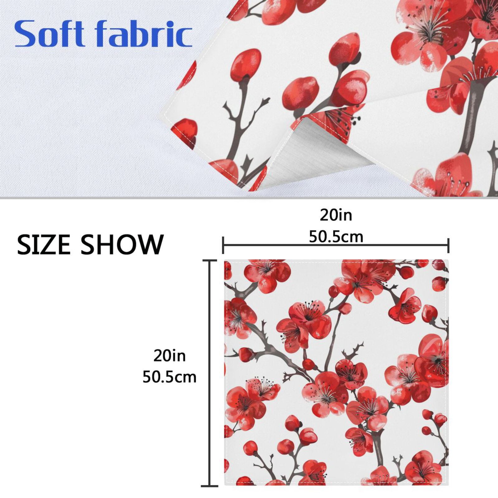 JSTEL Red Cherry Blossom Flower Cloth Napkins Set of 6, 20x20 Inch Washable and Reusable Napkin for Decoupage Dinner Party Everyday Use